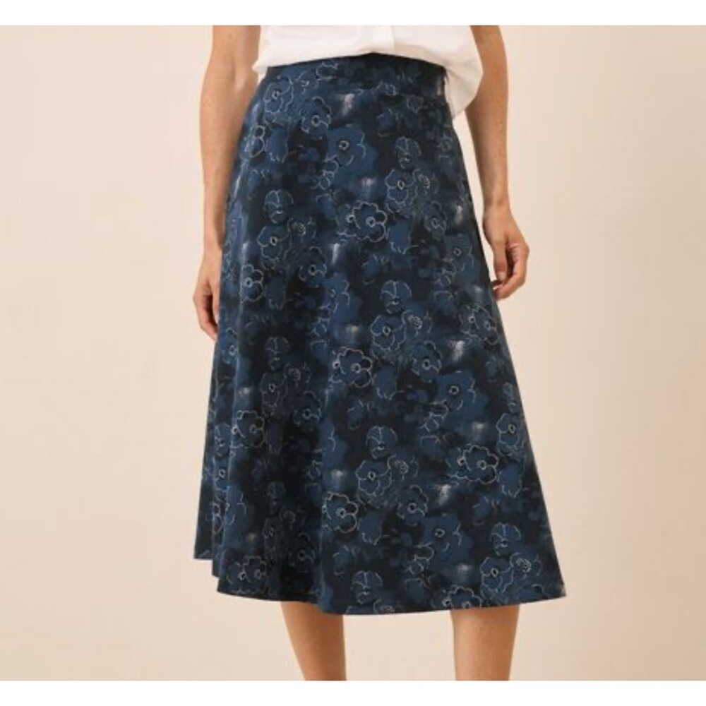 Pact Solstice A-Line Midi Skirt Floral Navy Blue Size XL Organic Cotton Boho